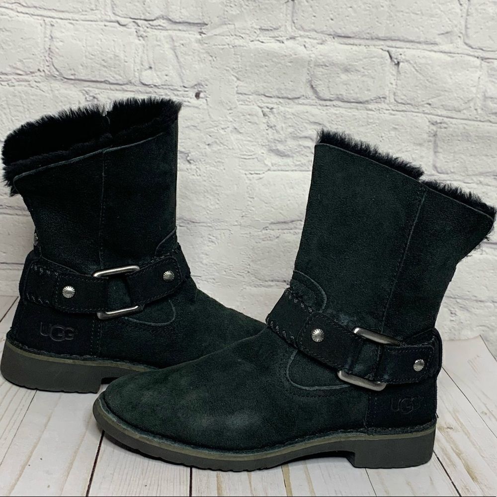 Ugg Cedric Black fur lined leather boots - Picture 3 of 16